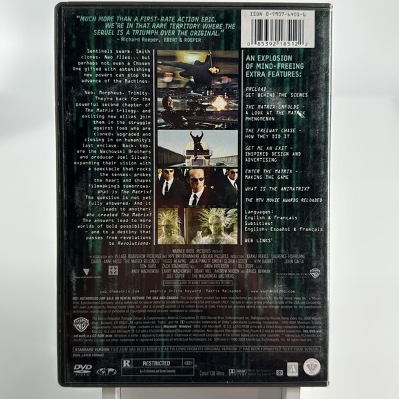 Matrix Reloaded. Keanu Reeves. Laurence Fishburne. 2-Disc Set. - Picture 3 of 5